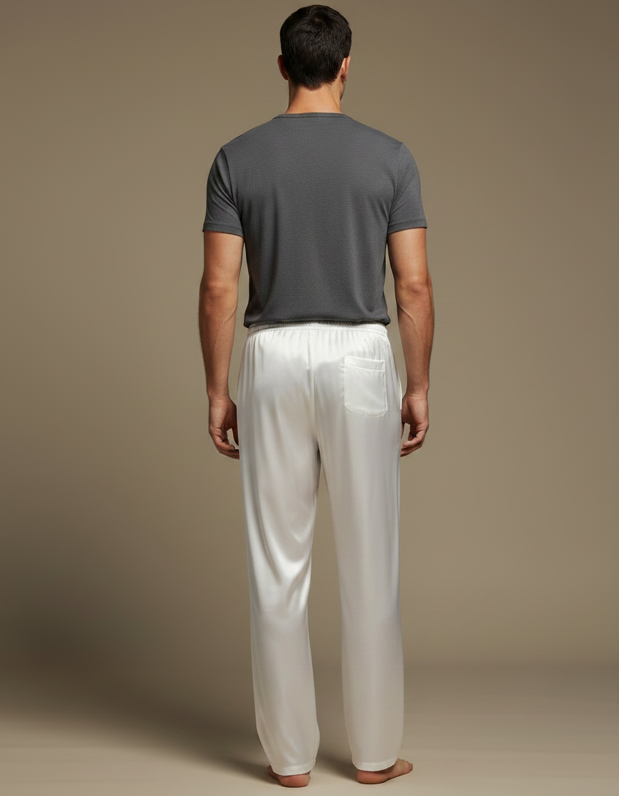 Pantalon Chinois Blanc Satin Fluide Élégant Homme - vue 2