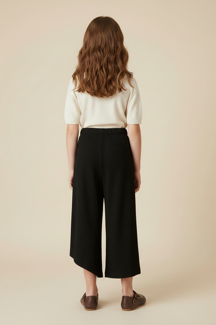 Pantalon Chinois Noir Côtelé Ample Décontracté Enfant - Cordé - vue 2