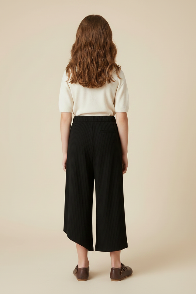 Pantalon Chinois Noir Côtelé Ample Décontracté Enfant - Cordé - vue 2