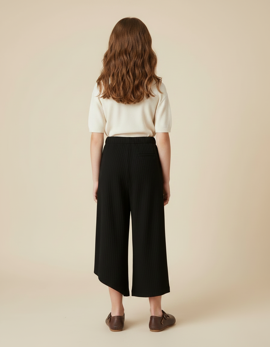 Pantalon Chinois Noir Côtelé Ample Décontracté Enfant - Cordé - vue 2
