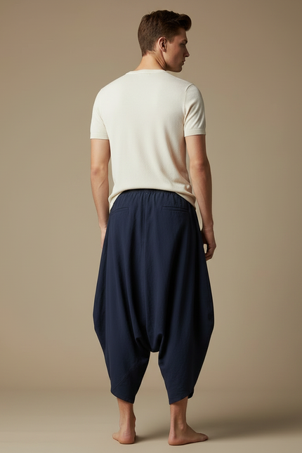 Pantalon Chinois Bleu Ample Coton Décontracté Homme - Marine - vue 2