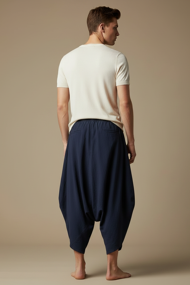Pantalon Chinois Bleu Ample Coton Décontracté Homme - Marine - vue 2