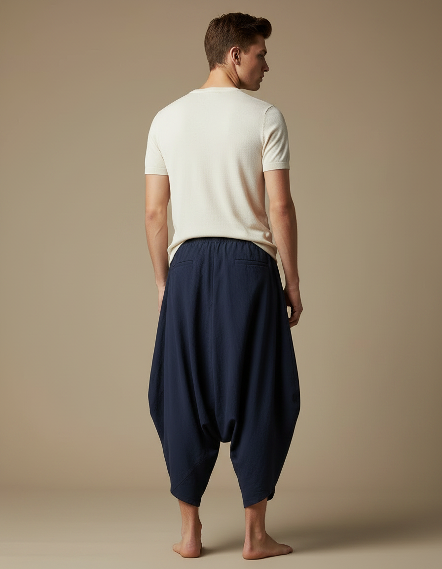 Pantalon Chinois Bleu Ample Coton Décontracté Homme - Marine - vue 2