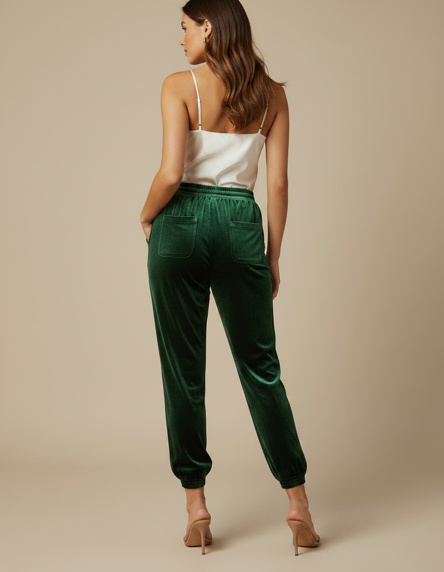 Pantalon Chinois Velours Vert Émeraude Jogger Femme - vue 2
