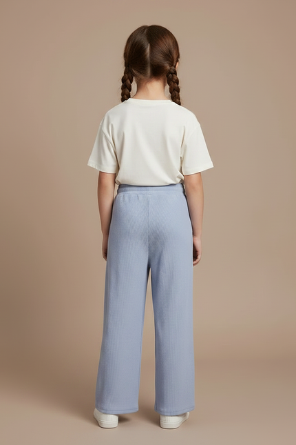 Pantalon Chinois Bleu Ciel Côtelé Ample Confortable Fille - Maille - vue 2