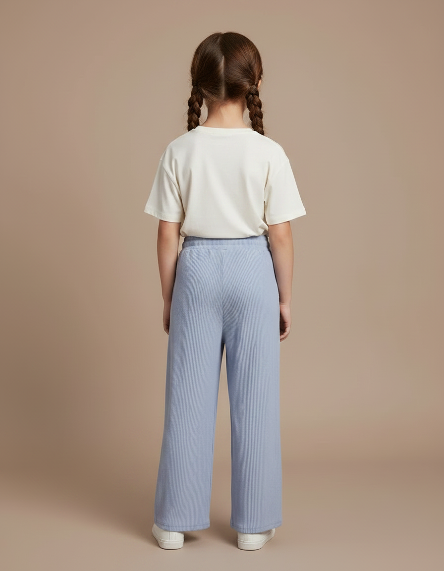 Pantalon Chinois Bleu Ciel Côtelé Ample Confortable Fille - Maille - vue 2