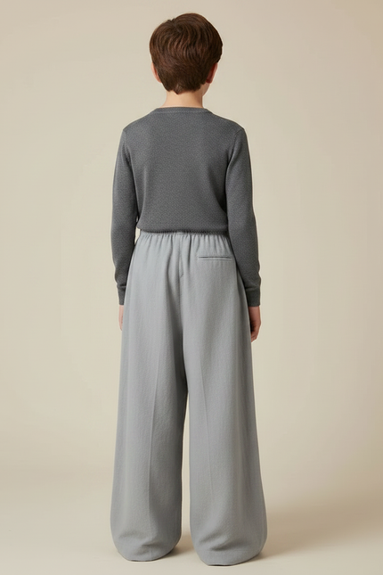 Pantalon Chinois Gris Clair Lin Ample Confortable Enfant - vue 2