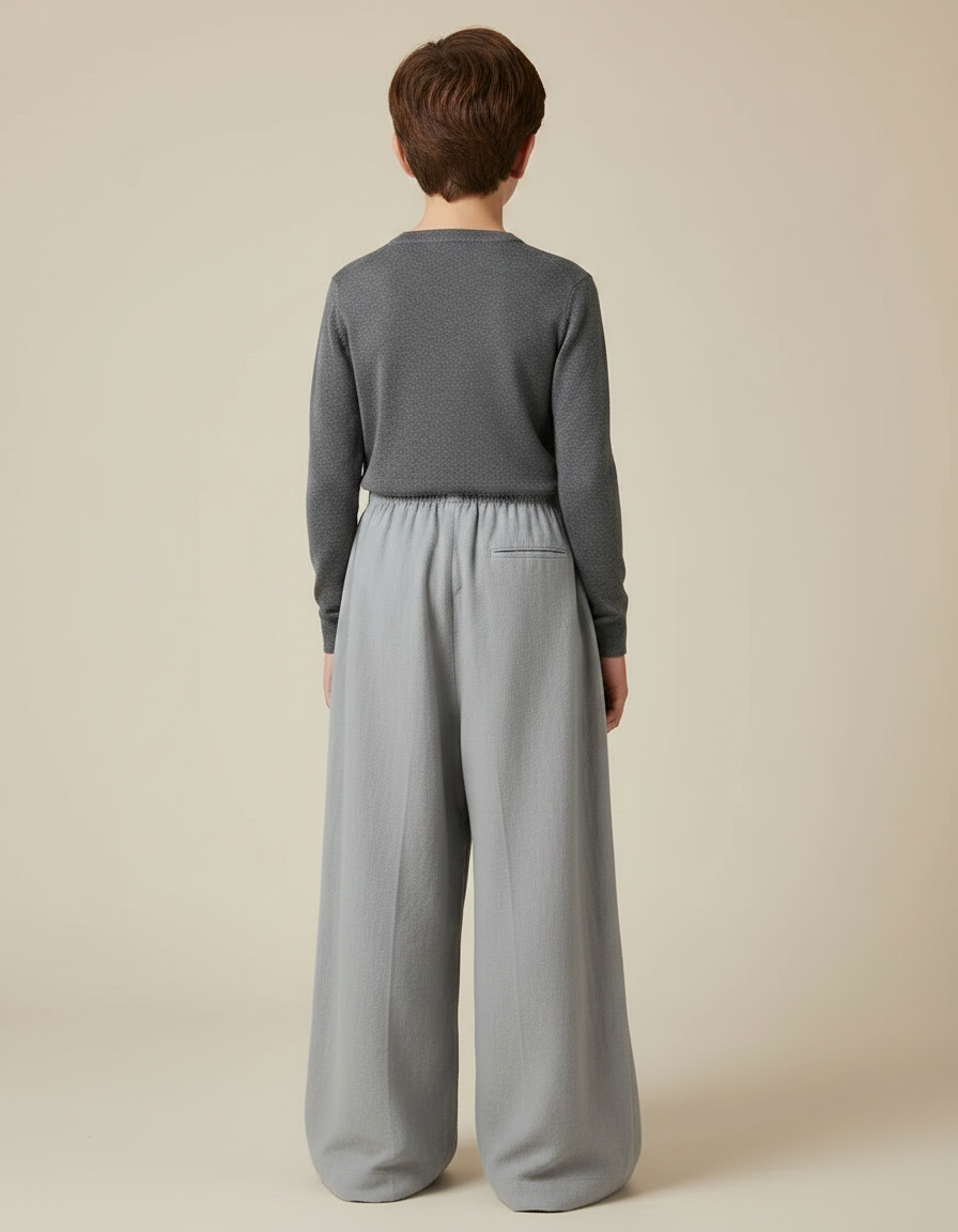 Pantalon Chinois Gris Clair Lin Ample Confortable Enfant - vue 2