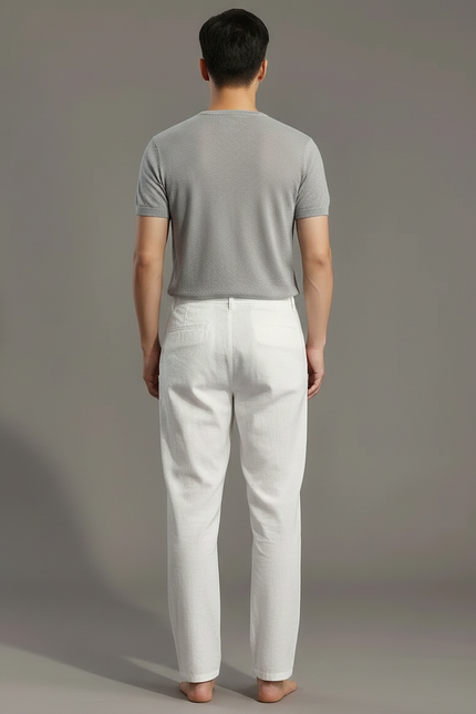 Pantalon Chinois Blanc Lin Droit Décontracté Homme - vue 2