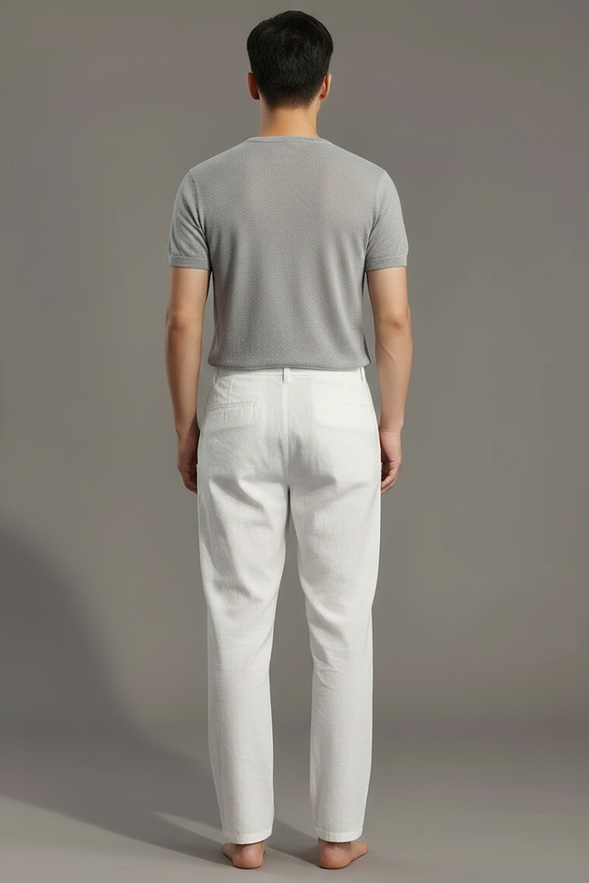Pantalon Chinois Blanc Lin Droit Décontracté Homme - vue 2