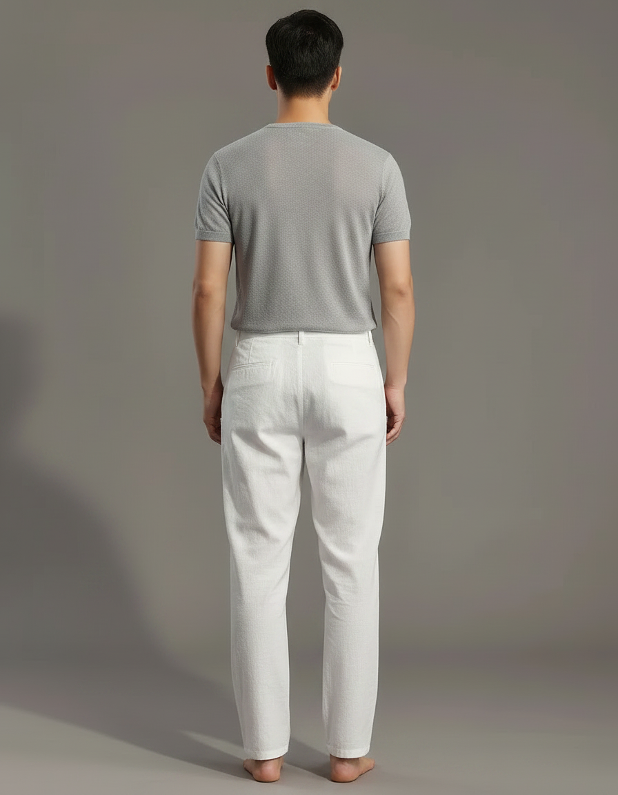Pantalon Chinois Blanc Lin Droit Décontracté Homme - vue 2