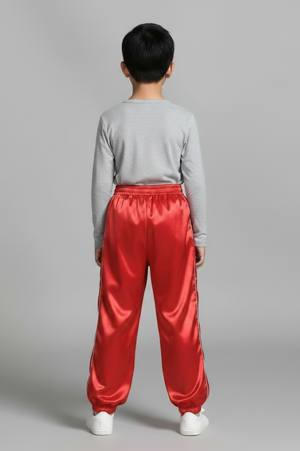 Pantalon Chinois Rouge Satin Ample Enfant Rayures - vue 2