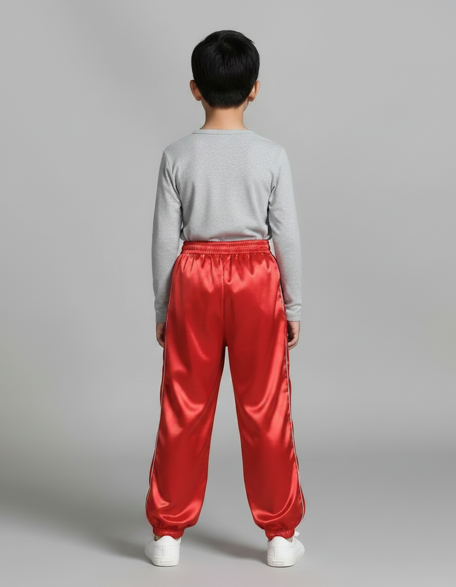 Pantalon Chinois Rouge Satin Ample Enfant Rayures - vue 2