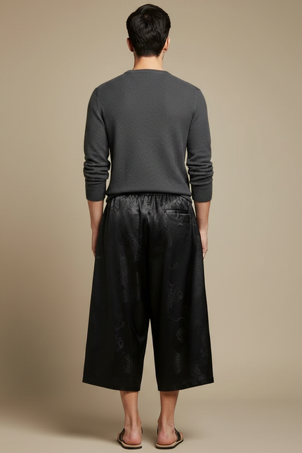 Pantalon Chinois Noir Ample Satin Dragon Homme - vue 2