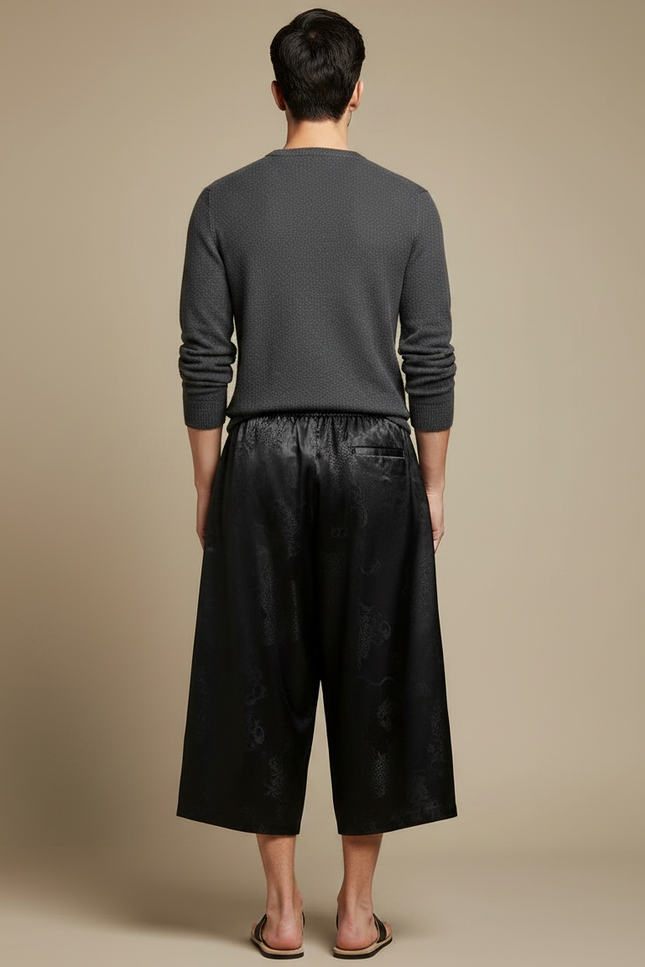 Pantalon Chinois Noir Ample Satin Dragon Homme - vue 2