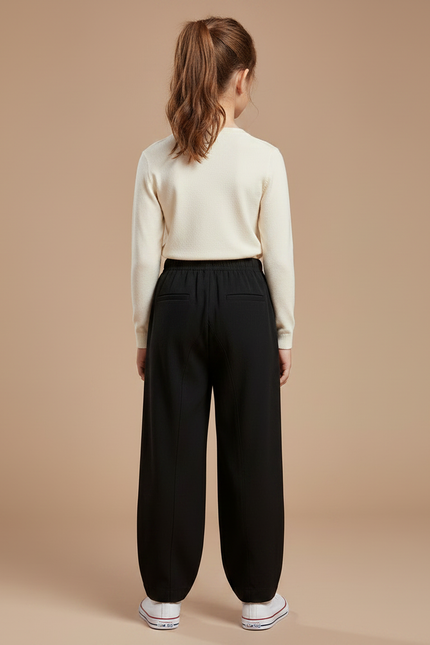 Pantalon Chinois Noir Ample Boutons Fille - Polyester - vue 2