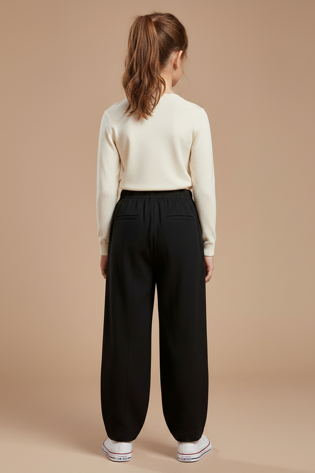 Pantalon Chinois Noir Ample Boutons Fille - Polyester - vue 2