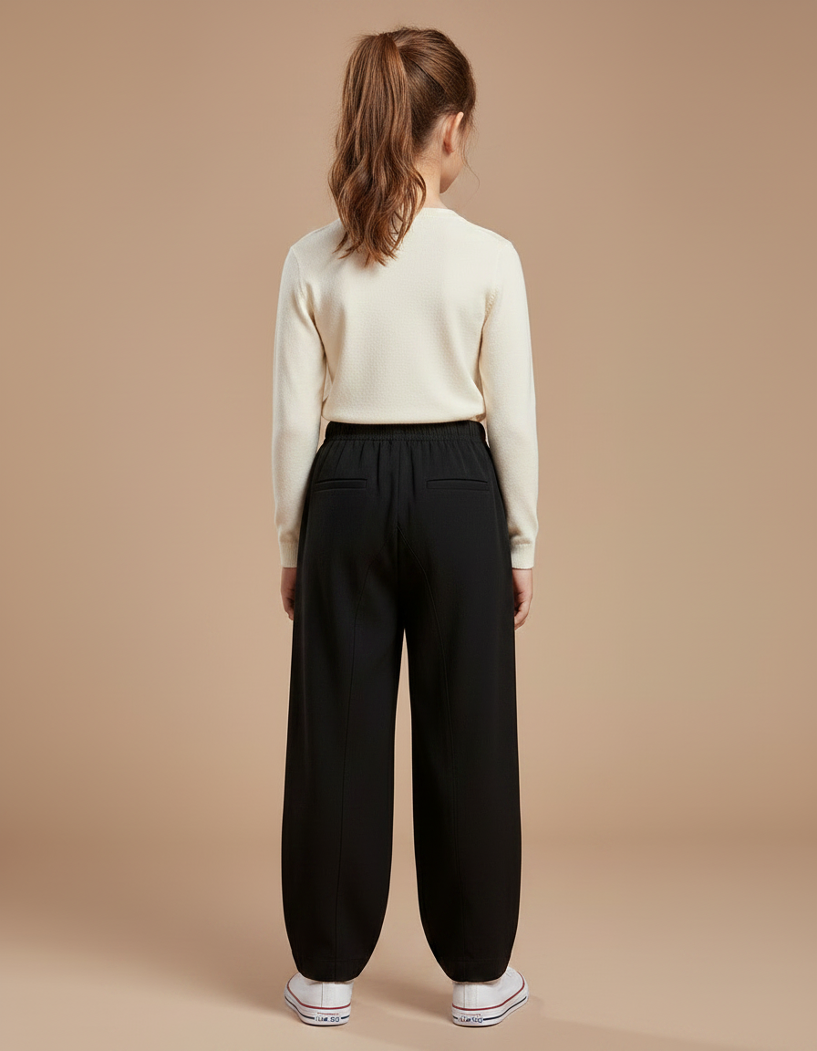 Pantalon Chinois Noir Ample Boutons Fille - Polyester - vue 2