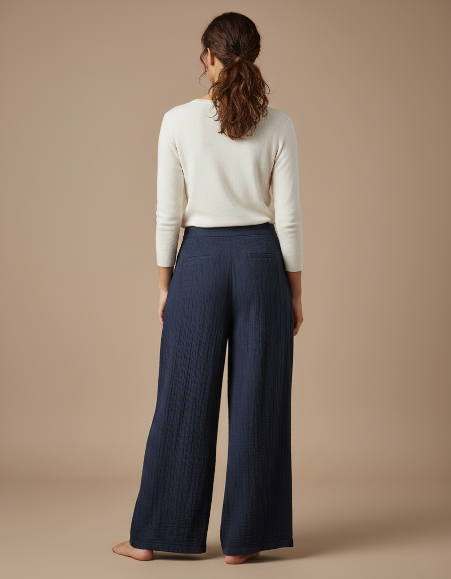 Pantalon Chinois Bleu Marine Plissé Ample Coton - vue 2