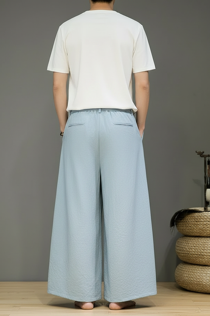 Pantalon Chinois Bleu Ciel Ample Lin Brodé Homme - vue 2