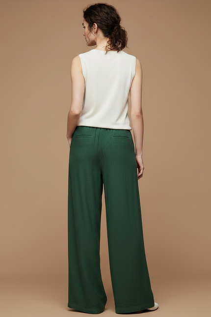 Pantalon Chinois Vert Ample Fluide Cordon Lin - vue 2