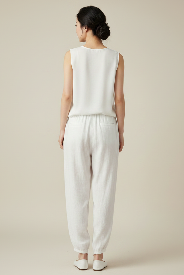 Pantalon Chinois Blanc Ample Lin Femme - vue 2