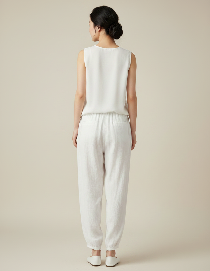 Pantalon Chinois Blanc Ample Lin Femme - vue 2