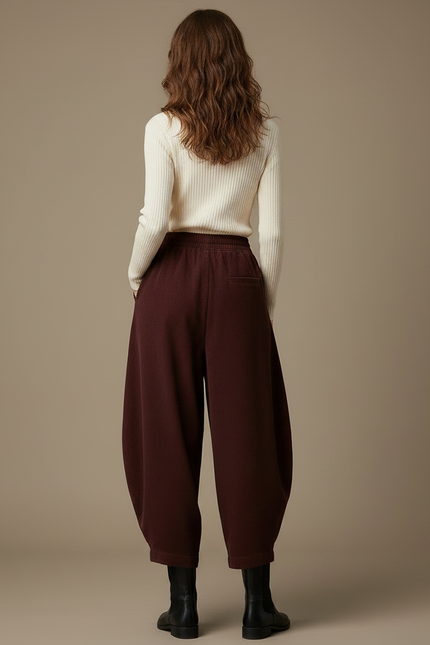Pantalon Chinois Harem Coton Ample Marron Confortable - Bordeaux - vue 2