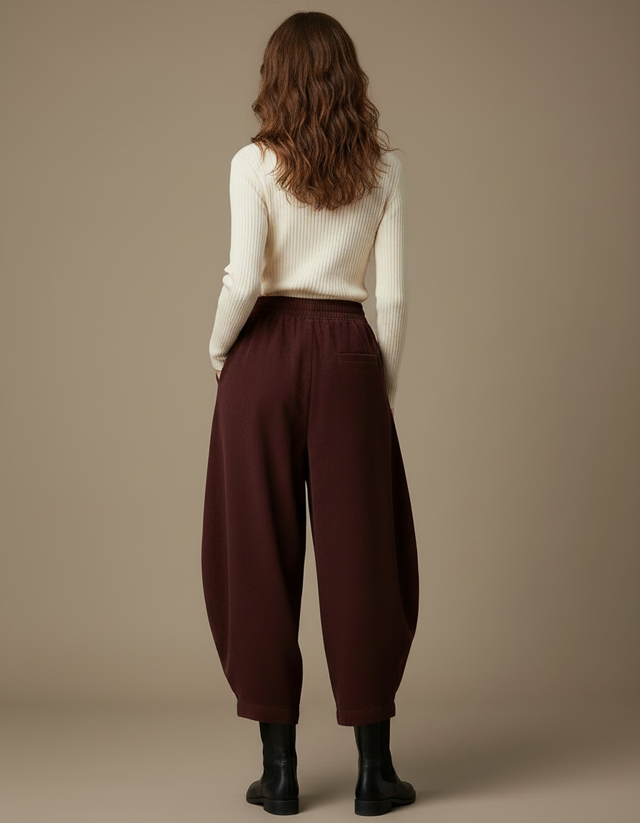 Pantalon Chinois Harem Coton Ample Marron Confortable - Bordeaux - vue 2