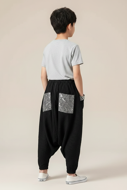 Pantalon Chinois Noir Coton Sarouel Ample Garçon - vue 2