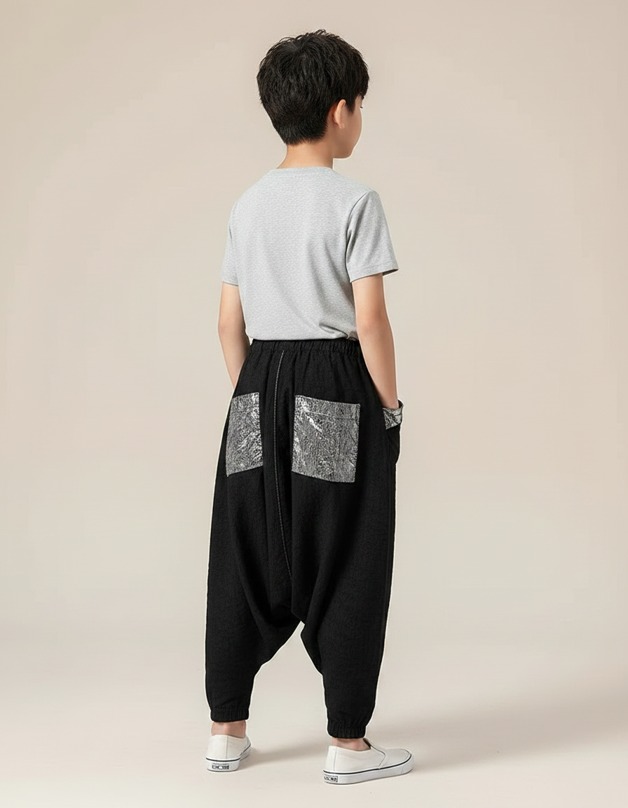Pantalon Chinois Noir Coton Sarouel Ample Garçon - vue 2