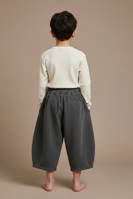 Pantalon Chinois Gris Coton Ample Unisexe Rétro - Cordé - vue 2