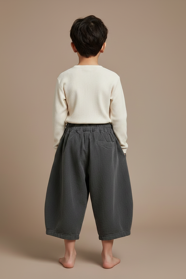 Pantalon Chinois Gris Coton Ample Unisexe Rétro - Cordé - vue 2