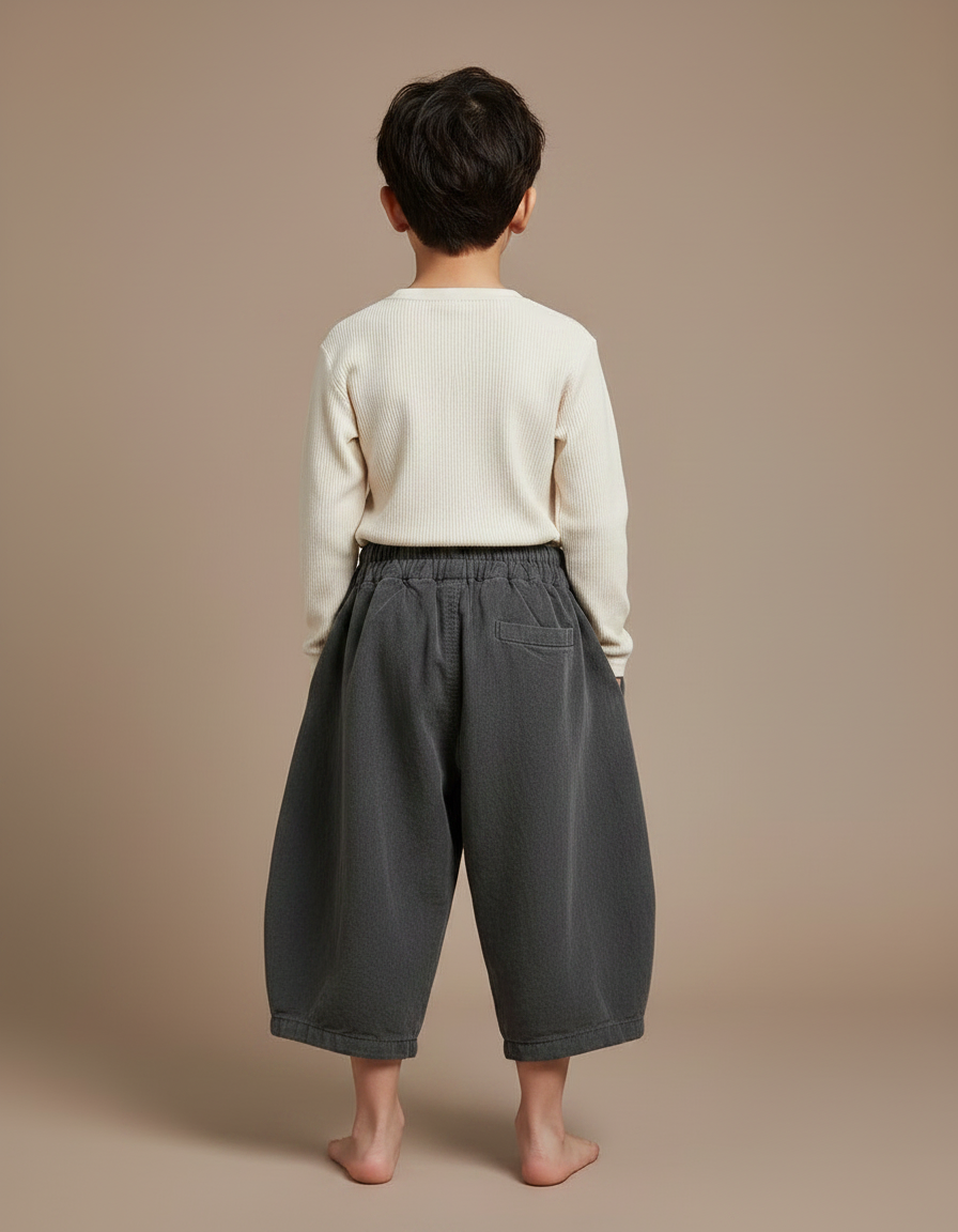 Pantalon Chinois Gris Coton Ample Unisexe Rétro - Cordé - vue 2