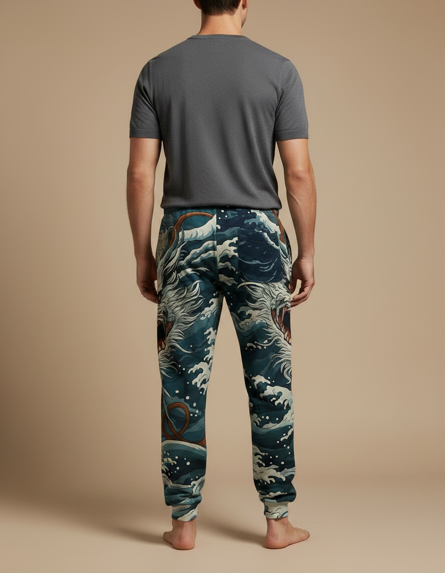 Pantalon Chinois Jogger Dragon Bleu Marine Décontracté - Molleton - vue 2
