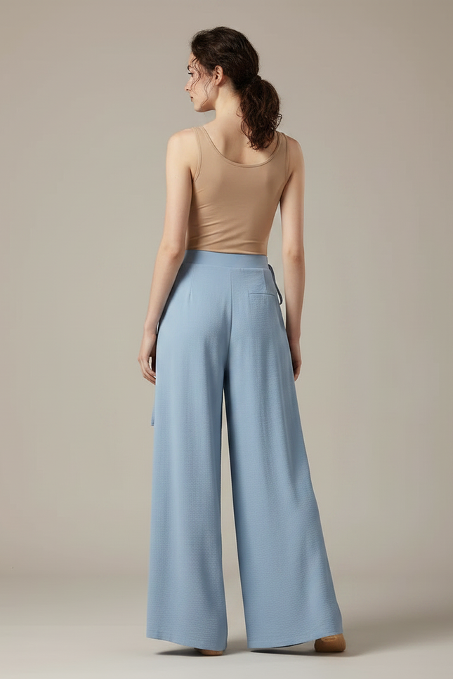 Pantalon Chinois Bleu Ciel Fluide Plissé Ample Femme - Viscose - vue 2