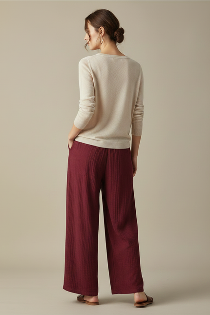 Pantalon Chinois Bordeaux Ample Coton Fluide Décontracté - vue 2