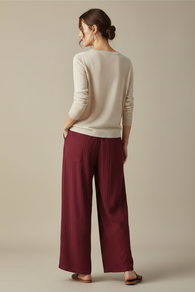 Pantalon Chinois Bordeaux Ample Coton Fluide Décontracté - vue 2