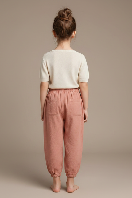 Pantalon Chinois Rose Ample Coton Enfant Confortable - vue 2