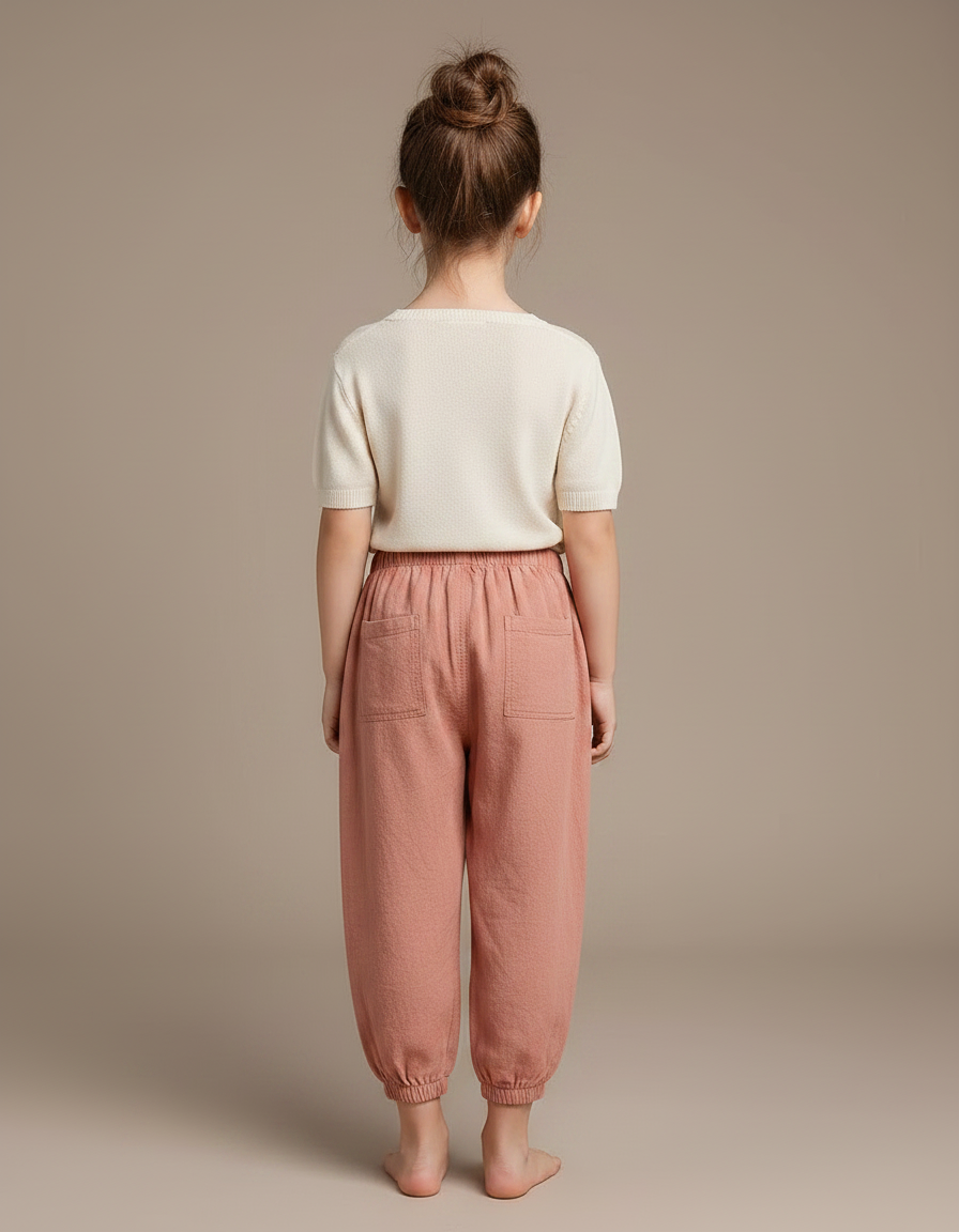 Pantalon Chinois Rose Ample Coton Enfant Confortable - vue 2