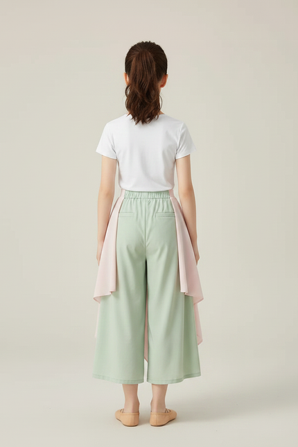 Pantalon Chinois Vert Clair Jupe Superposée Fluide Élégant - Viscose - vue 2