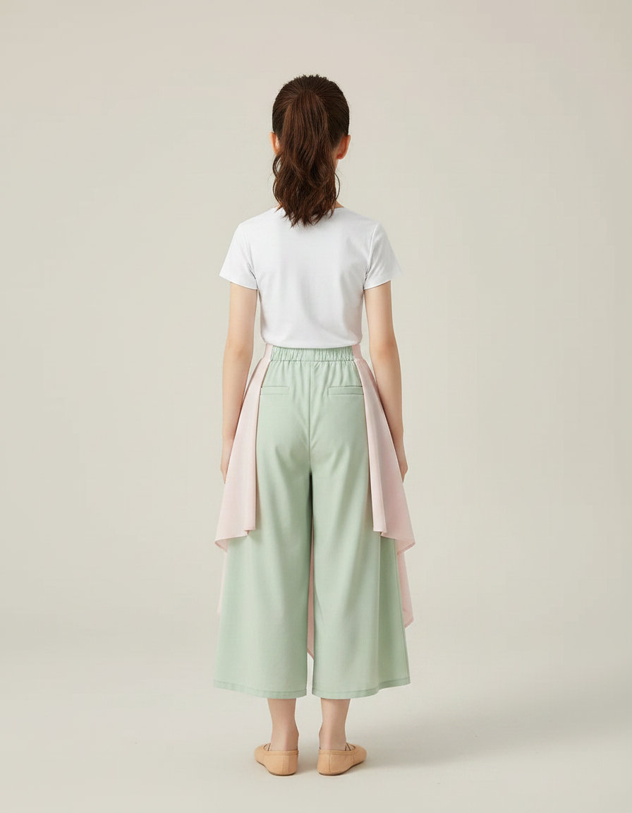 Pantalon Chinois Vert Clair Jupe Superposée Fluide Élégant - Viscose - vue 2