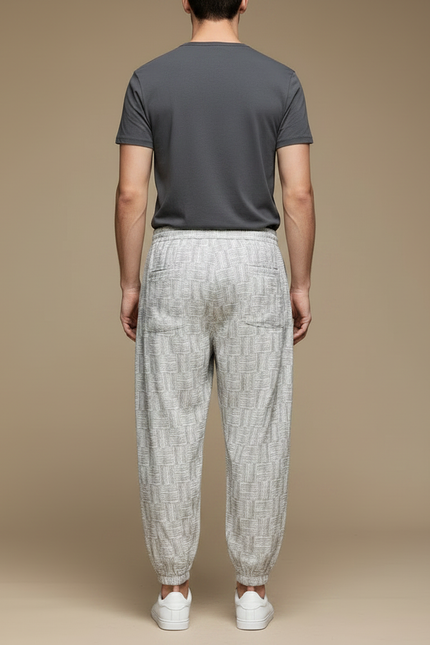 Pantalon Chinois Harem Lin Ample Motif Géométrique Clair - Gris - vue 2