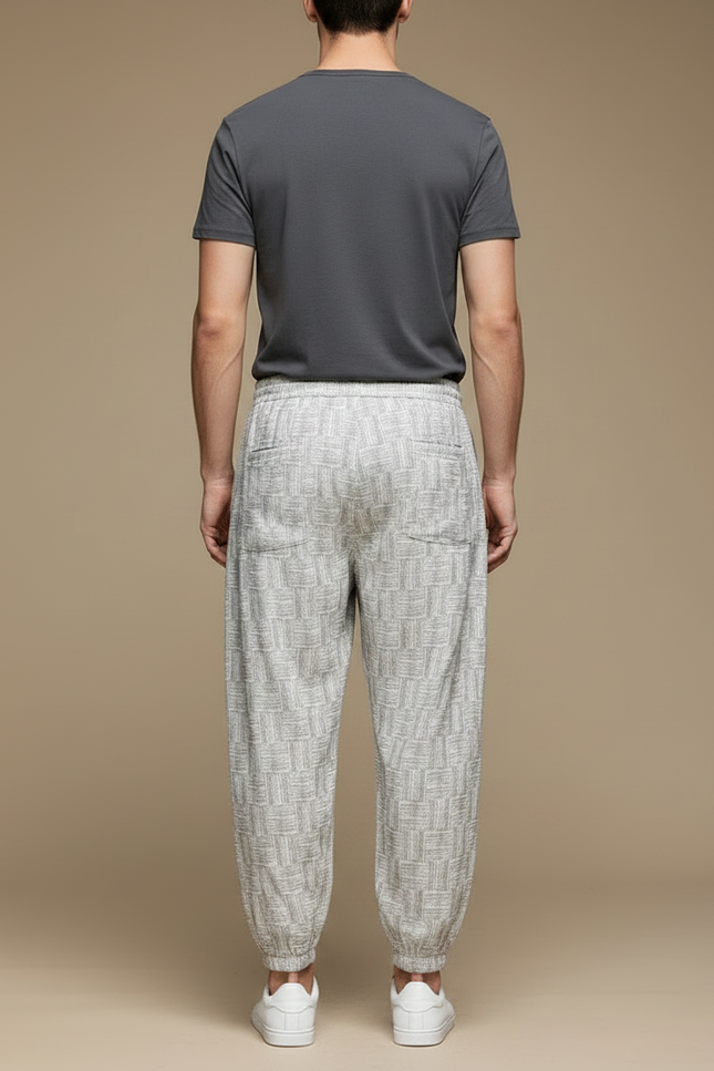 Pantalon Chinois Harem Lin Ample Motif Géométrique Clair - Gris - vue 2