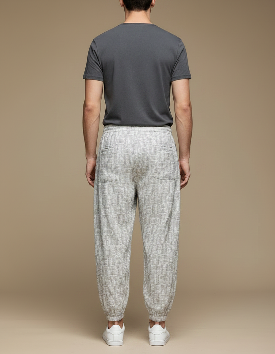 Pantalon Chinois Harem Lin Ample Motif Géométrique Clair - Gris - vue 2
