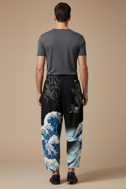 Pantalon Chinois Harem Noir Carpe Vagues Décontracté - Viscose - vue 2