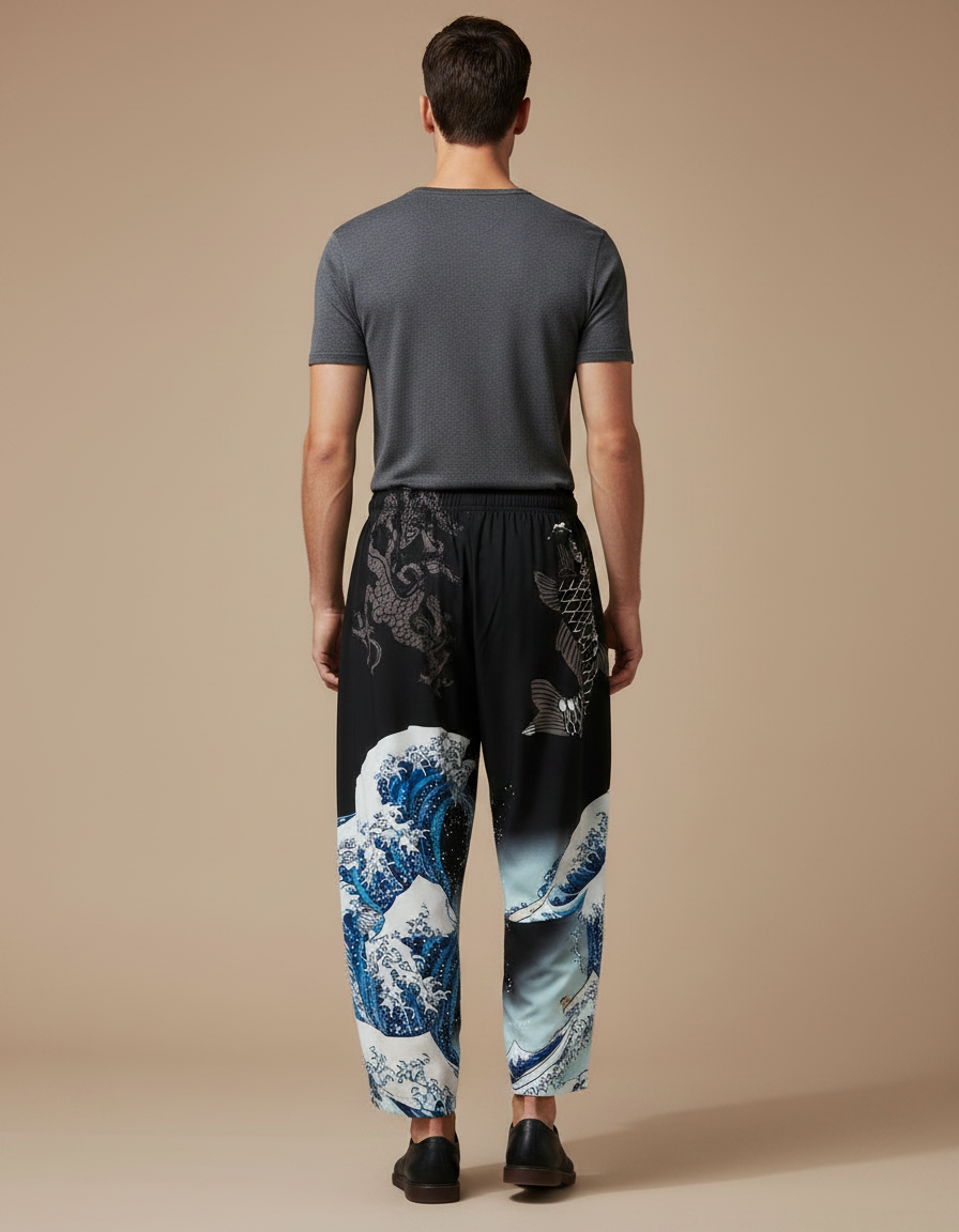 Pantalon Chinois Harem Noir Carpe Vagues Décontracté - Viscose - vue 2