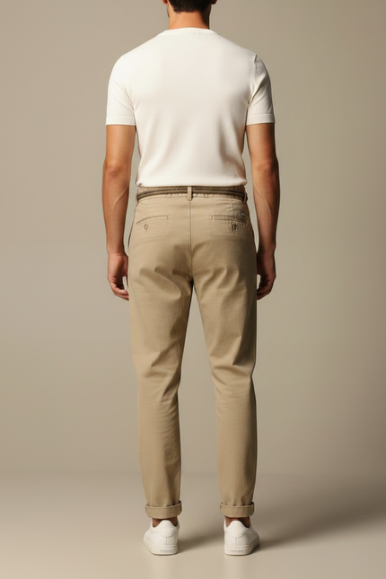 Pantalon Chinois Beige Coton Décontracté Ceinture Cordon - vue 2