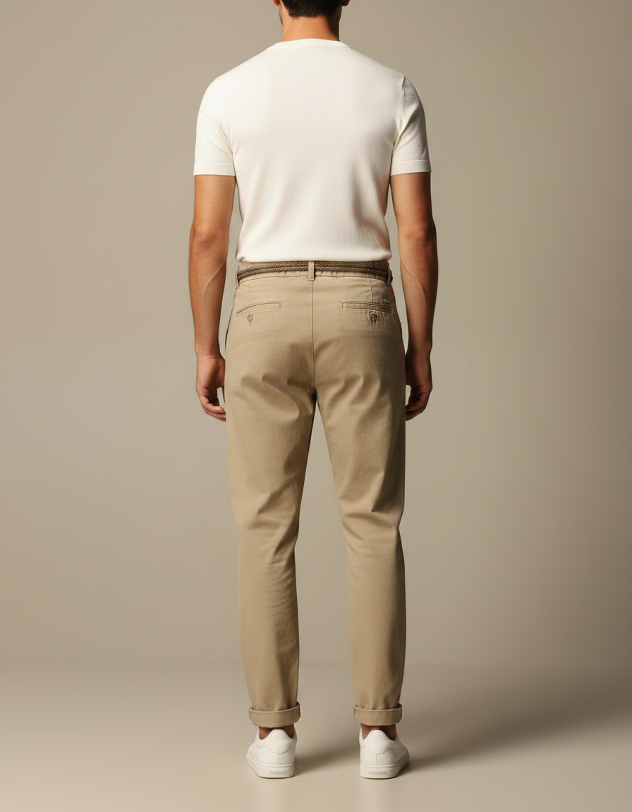 Pantalon Chinois Beige Coton Décontracté Ceinture Cordon - vue 2