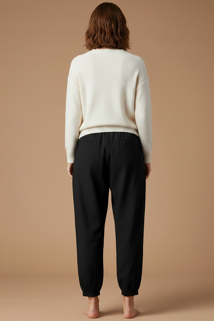 Pantalon Chinois Noir Ample Coton Rose Brodé - vue 2